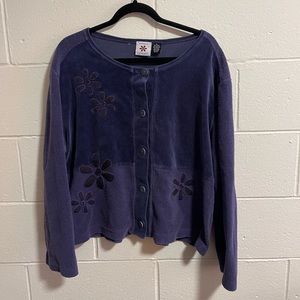 Y2K Vintage Fuzzy Floral Button Up Cardigan